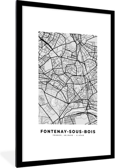 Fotolijst incl. Poster - Plattegrond - Kaart - Stadskaart - Frankrijk - Fontenay-sous-Bois - 60x90 cm - Posterlijst