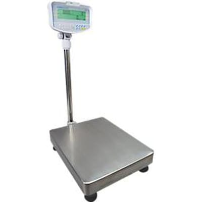 Vloertelweegschaal Adam GFC 150, weegbereik 20 g-150 kg, LC-display, numeriek toetsenbord, RS-232, netvoeding/batterij, B 400 x D 620 x H 860 mm, roestvrij staal, grijs