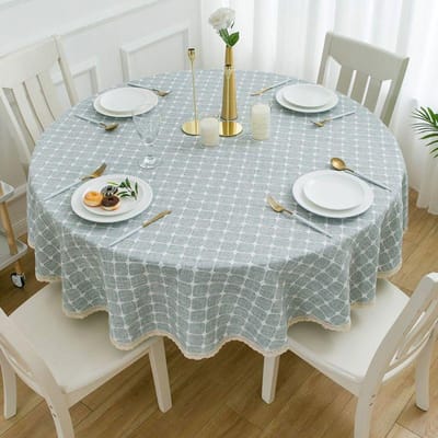 Katoen Linnen Ronde Geruite Tafelkleed Minimalistisch Huishouden Verdikte Eettafelmat Nieuwe Stijl High-end Kant Tafelkleed Diameter 90cm gray