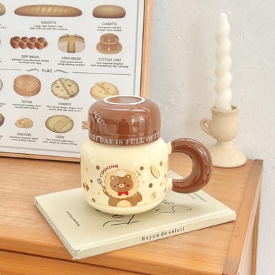Mug avec Couvercle Tasse en Céramique Mignonne pour Filles Couples Tasse à Eau pour Ménage Tasse à Café Petit-Déjeuner pour Enfants 301-400ml