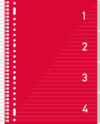 Kangaro schrijfblok - 4-in-1-blok - A4 - gelinieerd - 200 pagina's - 80 grams - rood