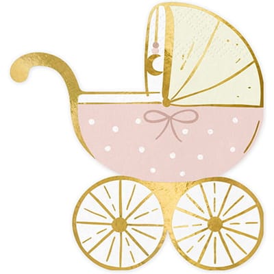 Partydeco - Servetten kinderwagen roze (20 stuks) babyshoweer geboorte doop