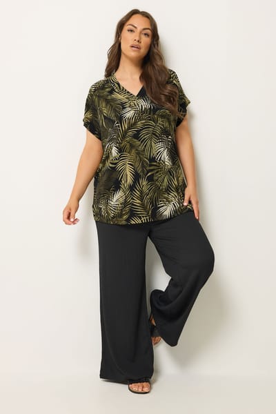 Yours Groene Tropische Tshirt Met Aangeknipte Mouwen Size 50-52