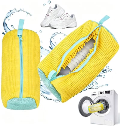 waszak, herbruikbare ritssluiting, pluche schoenen, waszak voor wasmachine, rondom reiniging, wasnet, schoenen voor alle sneakers, schoensoorten (geel)