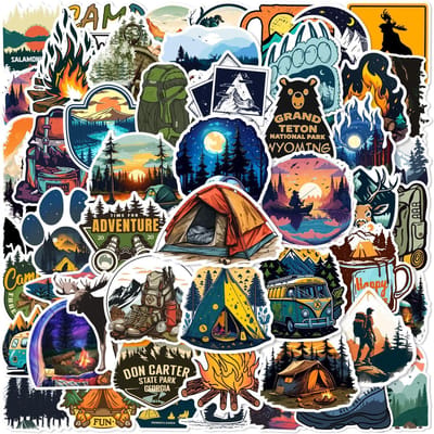 50 stuks Waterdichte Buitenstickers Set ideaal voor Bagage Fiets Auto Bos Kamperen Wandelen Reizen Landschapstickers Graffiti Sticker Speelgoed gray