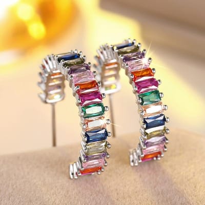 Sterling Zilver Kleurrijke Zirkonia Hoop Oorbellen voor Vrouwen Creatieve Verlovingsaccessoires Chic Feest Sieraden Cadeaus gray