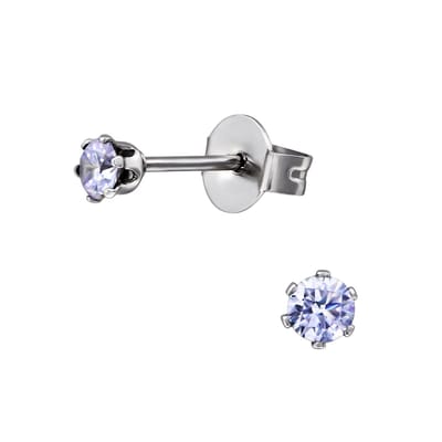 Aramat Jewels | Oorbellen | Zilverkleurige Zirkonia Oorbellen 3mm Lila | | | |3mm | Staal | Kinderen, Volwassenen | Verkleurd niet