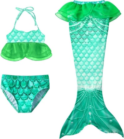 Zeemeerminnen jurk bikini set kostuum prinsessen jurk staart + bikini groen116-122 (120) + krans Mermaid zwemkleding meisje