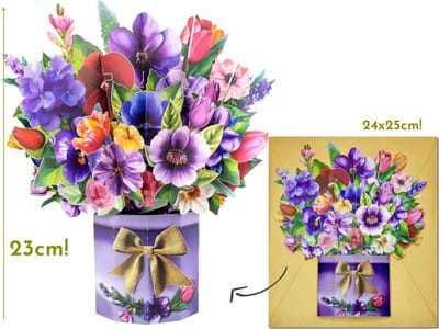 Popcards Pop-up Kaart - 3D-Kaart Kleurrijke Bloemenpracht in Vaas - Stijlvol Boeket dat Nooit Verwelkt Wenskaart 3D kaart