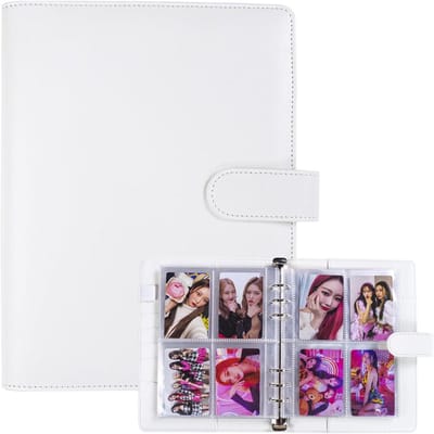 carmdering - A5 Kaartenalbum met 240 Vakken - PU Lederen Binder met 6 Ringen en Magnetische Sluiting - Verzamelalbum voor K-pop Fotokaarten, Sportkaarten en Speelkaarten - Wit