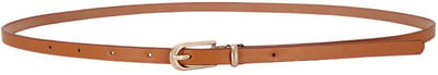 Allecto - Vrouwen Skinny Leren Riem - Dunne Taille Riem - Metalen Gesp - Kameel - Geschikt voor Jurken en Broeken - Ideaal voor Casual en Formele O...
