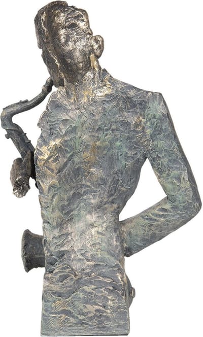 Clayre & Eef Decoratie Beeld Saxofonist 6PR2690 28*13*42 cm - Grijs Kunststof Decoratief Figuur Decoratieve Accessoires Woonaccessoires