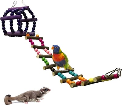Vogelladder Klimtouw - Houten Speelgoed - Vogelkooi Verrijking - Natuurlijk Materiaal - 60 cm Lang - Multicolor