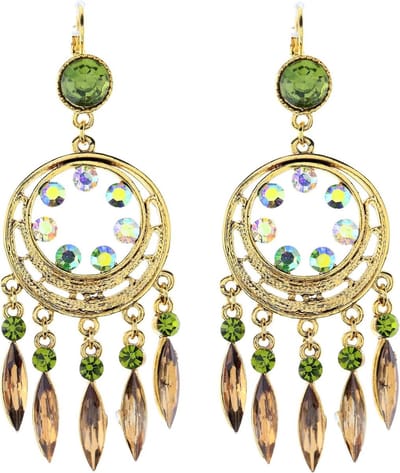 Behave - Oorbellen - Dreamcatcher oorhangers goudkleur met groene en bruine steentjes