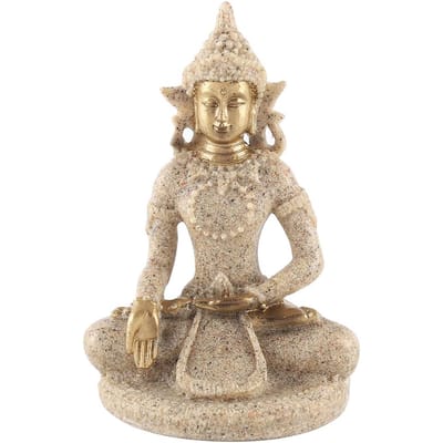 Mediterende zittende Boeddha-beeldhouwwerkfiguur voor thuisdecoratie-ornament (B Goud) beige
