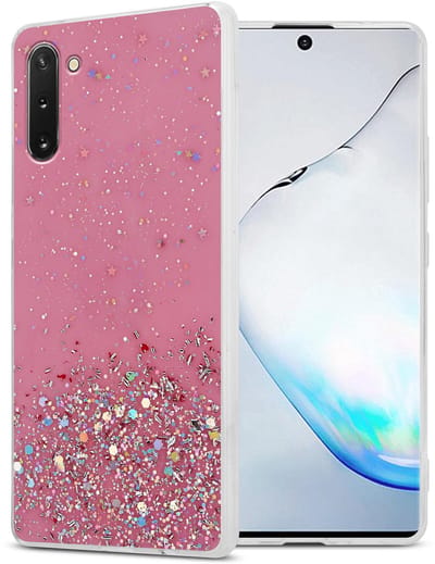 Cadorabo Hoesje geschikt voor Samsung Galaxy NOTE 10 in Roze met Glitter - Beschermhoes van flexibel TPU silicone met fonkelende glitters Case Cover Etui