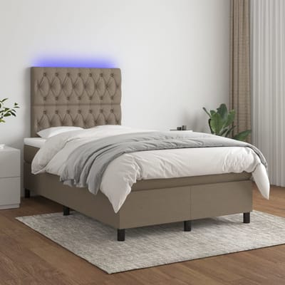 vidaXL - Boxspring - met - matras - en - LED - stof - taupe - 120x200 - cm