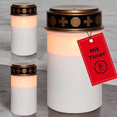 Novaliv LED graflampen zonder batterij en timer 6/18 wit 3x kaarsen begraafplaats graflamp LED zonder batterij begraafplaatskaars LED kaars buiten gedenkkaars graflantaarn eeuwig licht rouwkaars