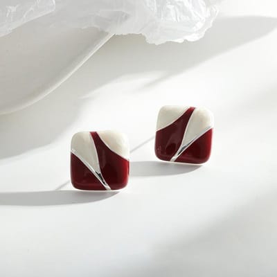 Ankara Rood Kleurblok Vierkant Elegantie Oorknop voor Vrouwen Koreaanse Zoete Oor Bruiloftsfeest Sieraden Vriendin Cadeau gray