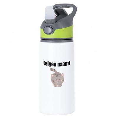 Hacebo® - kat met eigen naam waterfles met rietje groen - Katten - katten liefhebbers - iemand die houdt van katten - verjaardag - cadeau - kado - water fles - 650ML
