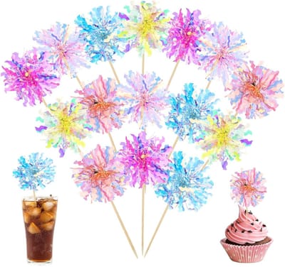 50 Stuks Schattige Verjaardag Cupcake Toppers, Folie Vuurwerk en Sterren Decoratie voor Feestjes en Taarten