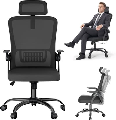 ACXIN Ergonomische Bureaustoel - 4D Hoofdsteun - 105° Kantelfunctie - Mesh Rugleuning - 120 kg Belastbare Draaistoel - Flip-up Armleuningen - In Hoogte Verstelbaar - Home Office en Kantoor - Zwart
