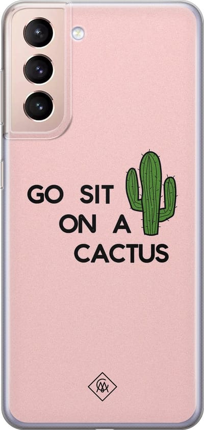 Casimoda® hoesje - Geschikt voor Samsung S21 - Go Sit On A Cactus - Backcover - Siliconen/TPU - Roze