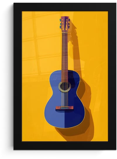 Poster in lijst - Fotolijst 20x30 cm - Posters - Gitaar - Akoestisch - Minimalistisch - Geel - Posterlijst zwart - Decoratie - Wanddecoratie woonkamer - Muurdecoratie slaapkamer - Kerstversiering - Kerstdecoratie voor binnen - Kerstmis