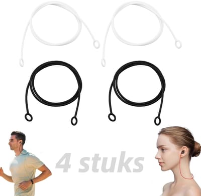Oordopjes verbindingskoord - 4 stuks - Oordopjes Koord 50cm - Oordopjes Connector Koord - Siliconen - anti-verlieskoord voor oordopjes - voor de meeste oordopjes - Voor Sport En Woon-Werkverkeer - zwart/wit