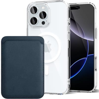 Shockproof Anti Shock Back Cover Hoesje Compatibel met MagSafe Geschikt voor: Apple iPhone 16 Pro met Magnetische Pasjeshouder - Groenblauw