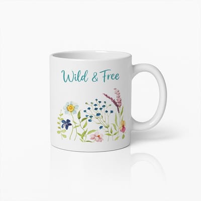 Wild & Free Koffiemok 330ml – Bloemen Design Beker – Inspirerend Cadeau voor Natuurliefhebbers & Vrije Geesten