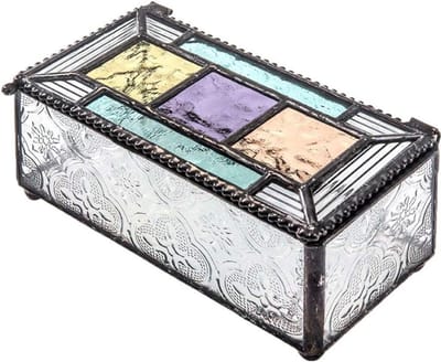 Glazen Sieraden Doos - Decoratieve Opberger - Snuisterijen Presenteren - Handgemaakt Glas-in-lood - 12 x 7 x 6 cm - Veelkleurig