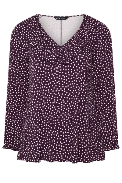 Yours Paarse Blouse Met Stippen En Ruches Size 42