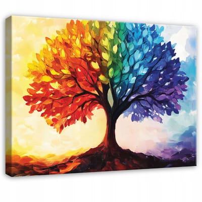 WALLARENA - Canvas schilderij - 100x70 cm - kleurrijke geluksboom voor slaapkamer, woonkamer, keuken