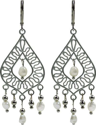 Zoetwater parel oorbellen Aïsha - oorhangers - echte parels - edelstaal - wit - zilver - sieraden zakje - parel oorbellen dames