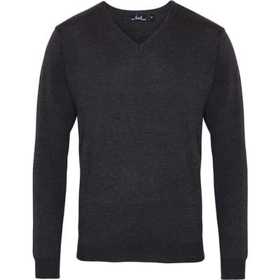 Premier Heren Gebreid Katoen Acryl V Hals Sweatshirt (Houtskool)