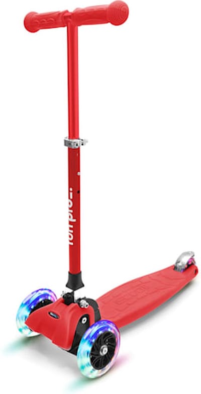 fun pro ONE Deluxe kinderstep - 3 wielen, 3-6 jaar, opvouwbaar en in hoogte verstelbaar, LED-wielen, zwaartekrachtbesturing, geanodiseerd stuur, tot 50 kg, step voor kinderen, rood - 79 cm - Wit - Inklapbaar