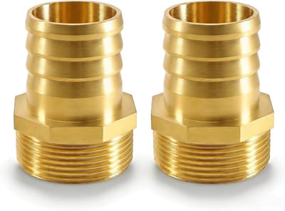 2 stuks messing slangtule 1 1/2 inch, slangnippelconnector, 38 mm weerhaak x G1 1/2 inch buisadapter, messing slangaansluiting, stekkeradapter, parallelle buitendraad, stekker voor tuinslang