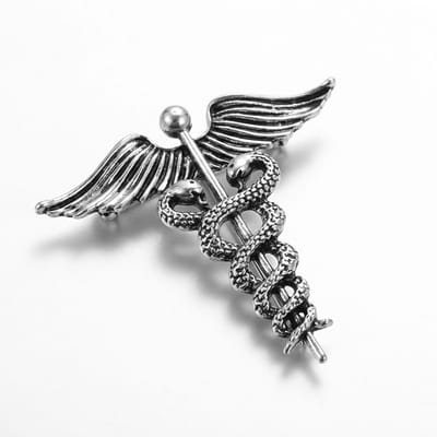 Vintage Heren Broche met Engelvleugels – Zilverkleurige Caduceus Broche