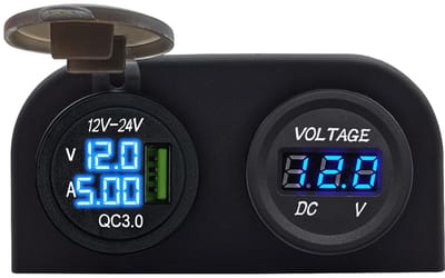 ProRide 12V USB Autolader Opbouw met Voltmeter/Ampèremeter - QC3.0 - Tweevoudig opbouw