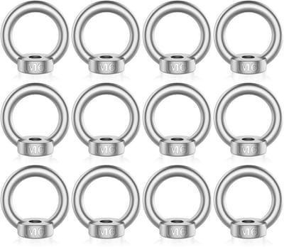 Dailygoods- Ringmoeren M6 - 12 Stuks - Roestvrij Stalen Ringogen - Hefaccessoires - Ophangingen - Corrosiebestendig - Draagvermogen 70 kg - Oogmoer