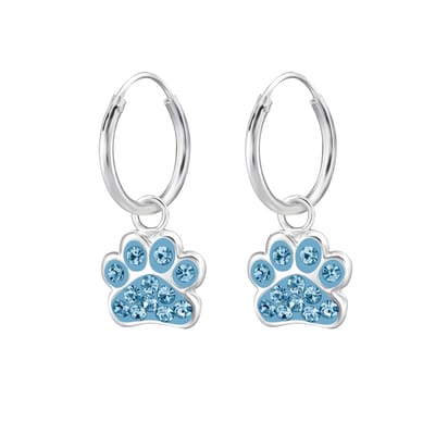 zilver kinder oorbellen meisje met hondenpoot blauw 24 kristal hanger | Poot Dierenpoot Oorringen Meisje Zilver | Zilverana | Sterling 925 Silver (Echt zilver)