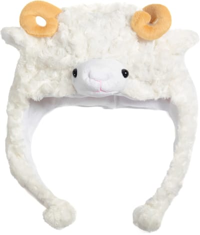 KIMU® Muts Flappen Schaap - Laplander met Oortjes Wit Ram Geit Hoorns Gewei - Bontmuts Kinderen of Volwassenen met Klein Hoofd - Flapmuts Schaapje Lam Lammetje Festival