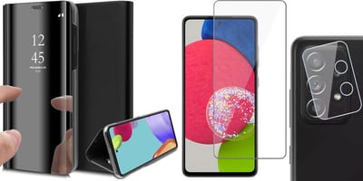 Hoesje geschikt voor Samsung Galaxy A52s - Spiegel Book Case - Zwart - Met Screenprotector en Camera Screen Protector