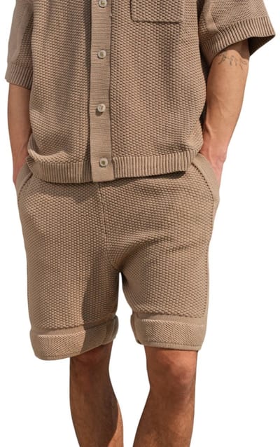 The Couture Club Heren Korte Broek Bruin TCCM3071 Contrast Knit Crochet