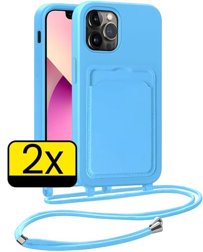 Hoesje Geschikt voor iPhone 13 Pro Telefoonhoesje Met Koord Case Pashouder Siliconen - Hoes Geschikt voor iPhone 13 Pro Hoesje Met Kaarthouder - Lichtblauw - 2 Stuks