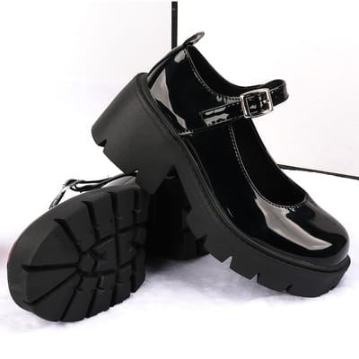 Schoenen Dames Nieuwe Mary Jane Leren Schoenen Hoogte Toenemende Skinny Hoge Hak Platform Uniform Schoenen 40 zwart