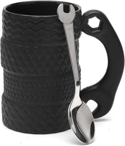 Grote keramische mok met 450 ml capaciteit, 3D autovorm, lepel inbegrepen, ideaal voor koffie, kantoor en autoliefhebbers