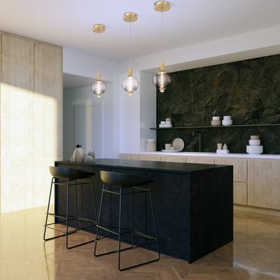 Quintiesse LED hanglamp PALMAS, goud/rookgrijs, Ø 15 cm, 1-lamp, glas