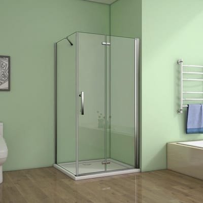Serie Poppy - Douchecabine Rechthoek - 80 Vouwdeur x 90 Vaste Wand - Chroom - 6mm Helder veiligheidsglas - Antikalk